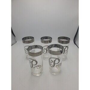 5 Highball Glass Monogram Platinum" style, silver rim and an "P" initial